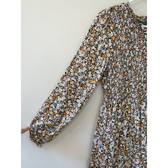 Andree by Unit Floral Long Sleeve Fit & Flare Dress Smocked MEDIUM Bohemian Boho - Picture 6 of 11